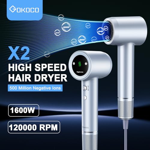 Secador De Cabelo Profissional, 120000 RPM High Speed Hair Dryer 1600W com Display Digital LED e Boc