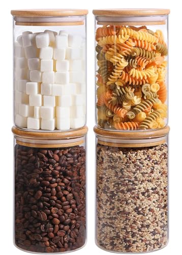 Image of MARTVIA Glass Food Storage Jars with Bamboo Lids 1000ml Set of 4, Wide Mouth Lid Jar for Home Kitchen,Flour, Sugar, Coffee, Pasta, Oats, Grains, Cookies, Snacks (Round 1000 ML Jar, SET OF 4)
