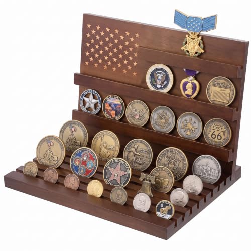 Exhibidor para monedas 11 filas para 80 unidades madera nogal miniatura 1