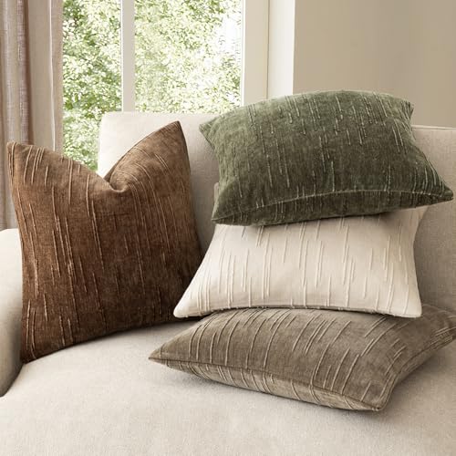 Image of Foindtower Pack of 2 Slubby Textured Chenille Throw Decorative Pillow Covers Square Accent Solid Cushion Cover Neutral Farmhouse Pillow Case for Couch Sofa Bedroom Living Room 24x24 Inch,Dark Bronze