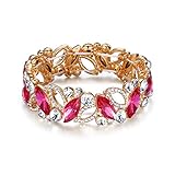 Flyonce Wedding Bridal Marquised Rhinestone Crystal Elastic Stretch Bracelets for Women Girls Pink