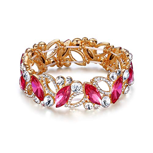 Flyonce Wedding Bridal Marquised Rhinestone Crystal Elastic Stretch Bracelets For Women Girls Pink #TOP20