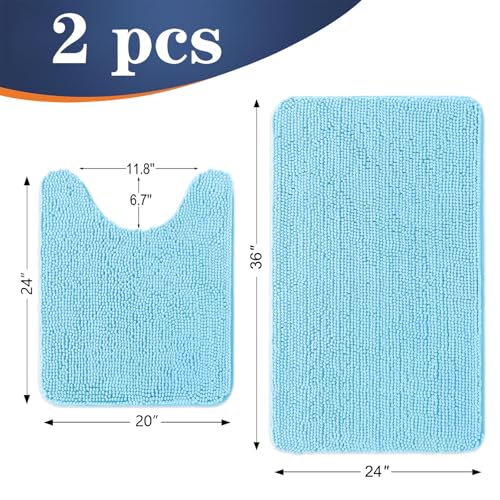 Image of OLANLY Bathroom Rugs Sets 2 Piece, Soft Absorbent Chenille Bath Mats and U-Shaped Contour Toilet Mat Area Rug Set, Machine Washable Bath Carpet, Home Decor Accessories(36 inchx24 inch+24 inchx20 inch, Sky Blue)