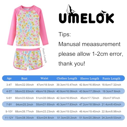 Image of UMELOK Girl Rash Guard Swimsuit 2-Pieces Long Sleeve Bathing Suit 4-12Years