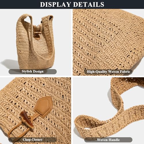 Bolso Tote de paja para mujer verano playa miniatura 5