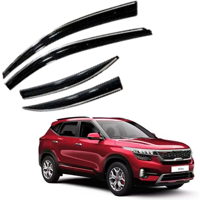 Image of CAR SAAZ Chrome Line Door Visor for SELTOS (2019-2023)(Set of 4Pcs) | Window Rain Guard | Wind Deflector