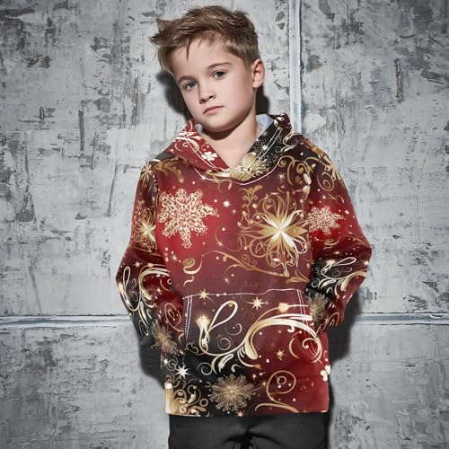Kids Hoodies Sweaters Christmas Xmas Snowflake Hooded Sweatshirts with Big Pockets for Boys Girls B0400370 5