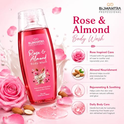 Image of Rose & Almond Body Wash | Rejuvenating & Soothing Body Cleanser | Helps Improve Skin Texture | Moisturizing Daily Shower Gel for Soft & Healthy Looking Skin | 100ml