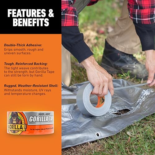 Image of Gorilla Tape, 1.88 in x 30 yd, Silver - Duct, Utility, Triple Layer Strength, Indoor & Outdoor, Weather Resistant Shell (Pack of 6)