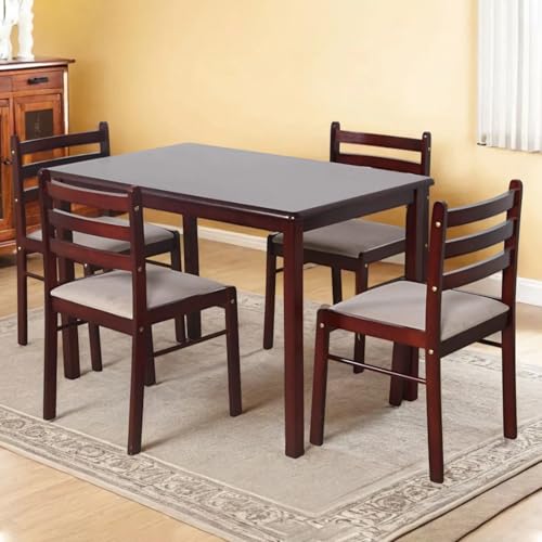 Image of MAMTA DECORATION Solid Sheesham Wood 4 Seater Dining Table Set | Four Seater Dinner Table with 4 Cushions Chairs | Dinning Table Set 4 Seater for Living Room, Hotels & Restaurant| (Walnut Finish)