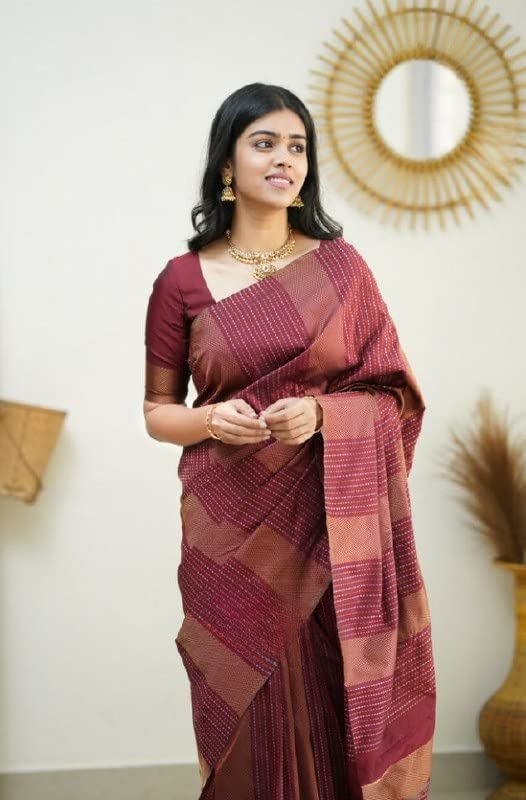 Image of Flosive Women's Kanjivaram Pure Zari Woven Soft Silk Saree With Blouse Piece (Mix Color)