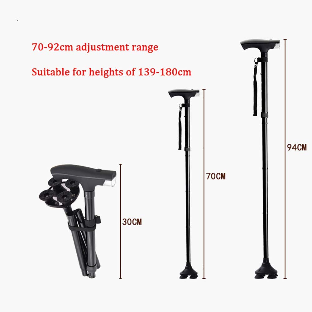 Bastón Plegable LED Profesional, con luz LED, Base cuádruple pivotante, bastón Ajustable para Caballero o señora Mayor Bastón Plegable de aleación de Aluminio con luz (B) Star of Light