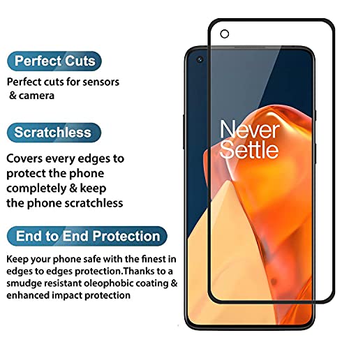 Image of STP FEEL� Premium Tempered Glass Screen Protector Compatible for One Plus 9RT (Black, Pack of 1) Edge to Edge Coverage with Easy Installation Kit