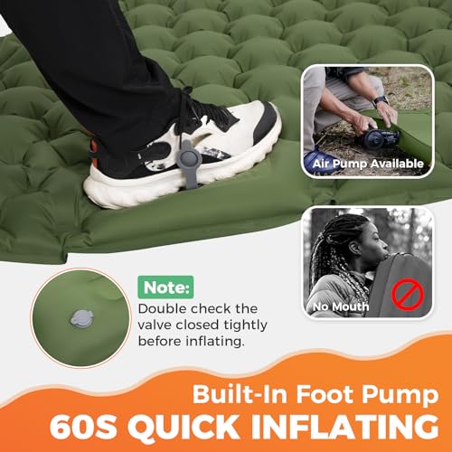 KingCamp Sleeping Pads for Camping, Self Inflating Camping Mattress with Built-in Foot Pump, Connectable Durable Inflatable Sleeping Mat with Pillow, Compact Camping Air Mattress for Camping Hiking - Image 4