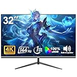 Gawfolk 32-inch 4K Ultra HD Computer Monitor, 144Hz Gaming PC Screen, 1ms, Adaptive Sync, 100% sRGB, 178° Wide Viewing Angle, HDMI 2.1, DisplayPort 1.4, Wall-mounted compatible 100 * 100MM-Black