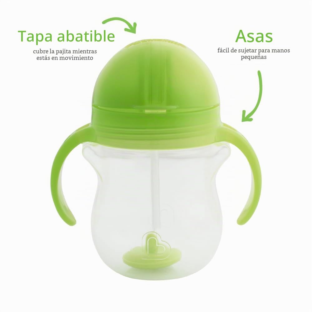 Munchkin Click Lock Set de Tazas con Pajita Tip & Sip, Tazas para Bebé y Niño Pequeño con Pajita, Libre de BPA, Sin Derrames, Pajitas con Peso, 7oz/207ml, Set de 2, Verde/Azul