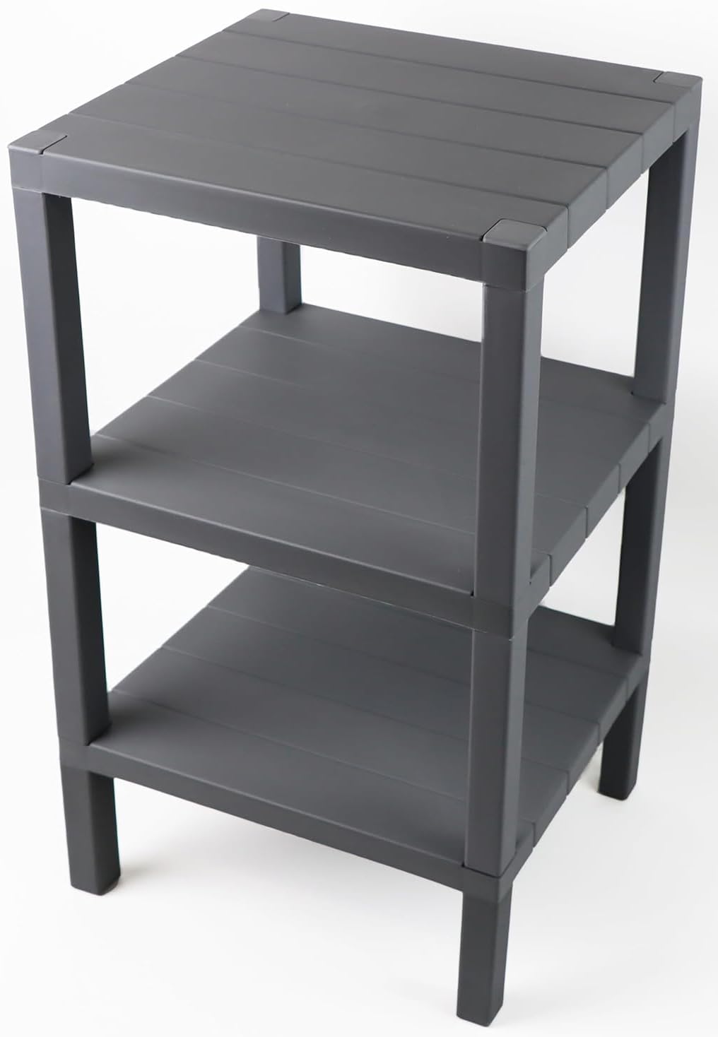 PRADICHI Side End Table – 3 Tier Narrow Nightstand & Coffee Table with Storage Shelves – Small Bedside Sofa Table for Living Room, Bedroom, Office & Hallway (Grey, 3 Tier)