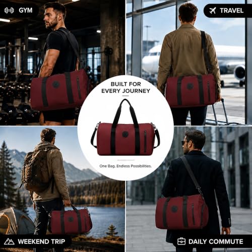 Image of Storite Travel Duffel Bag for Women & Men, Water-Resistant Nylon Weekender Bag with Adjustable Shoulder Strap, Lightweight Overnight Luggage Bag for Travel, Sports & Daily Use (Red Front Zip)