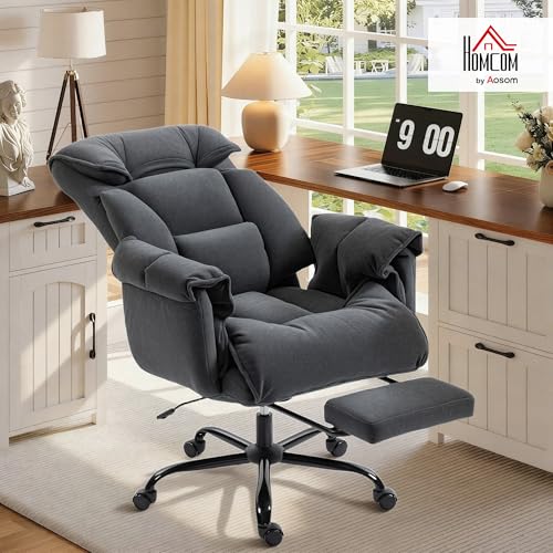 Image of HOMCOM Executive Office Chair with Footrest, Reclining Swivel Computer Desk Chair with High Back, Thick Cushion, Padded Armrest, Adjustable Height, Rolling Wheels, Dark Gray