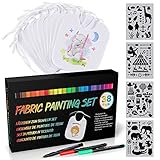 ANYUKE Baby Lätzchen zum Bemalen, 24 Textilstifte Waschfest und 10 Stück Weiß Lätzchen Baby mit 4 Schablonen, Lätzchen Bemalen für Babyparty, Geschenk für Babyparty Mädchen Junge, Babyparty Spiele