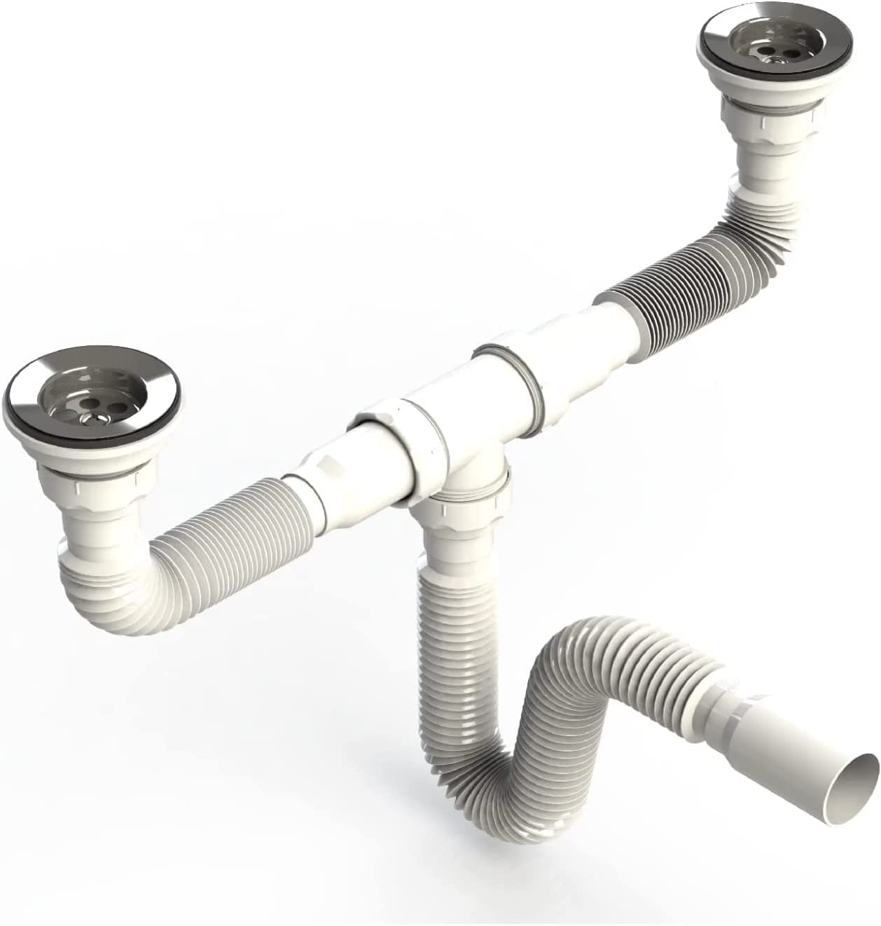 Uzman Sable Ø80 doble sifón con manguera flexible, doble conexión, desagüe de vaciado, doble fregadero, fregadero, sifón de sifón de lavabo, sitio de construcción, sanitario
