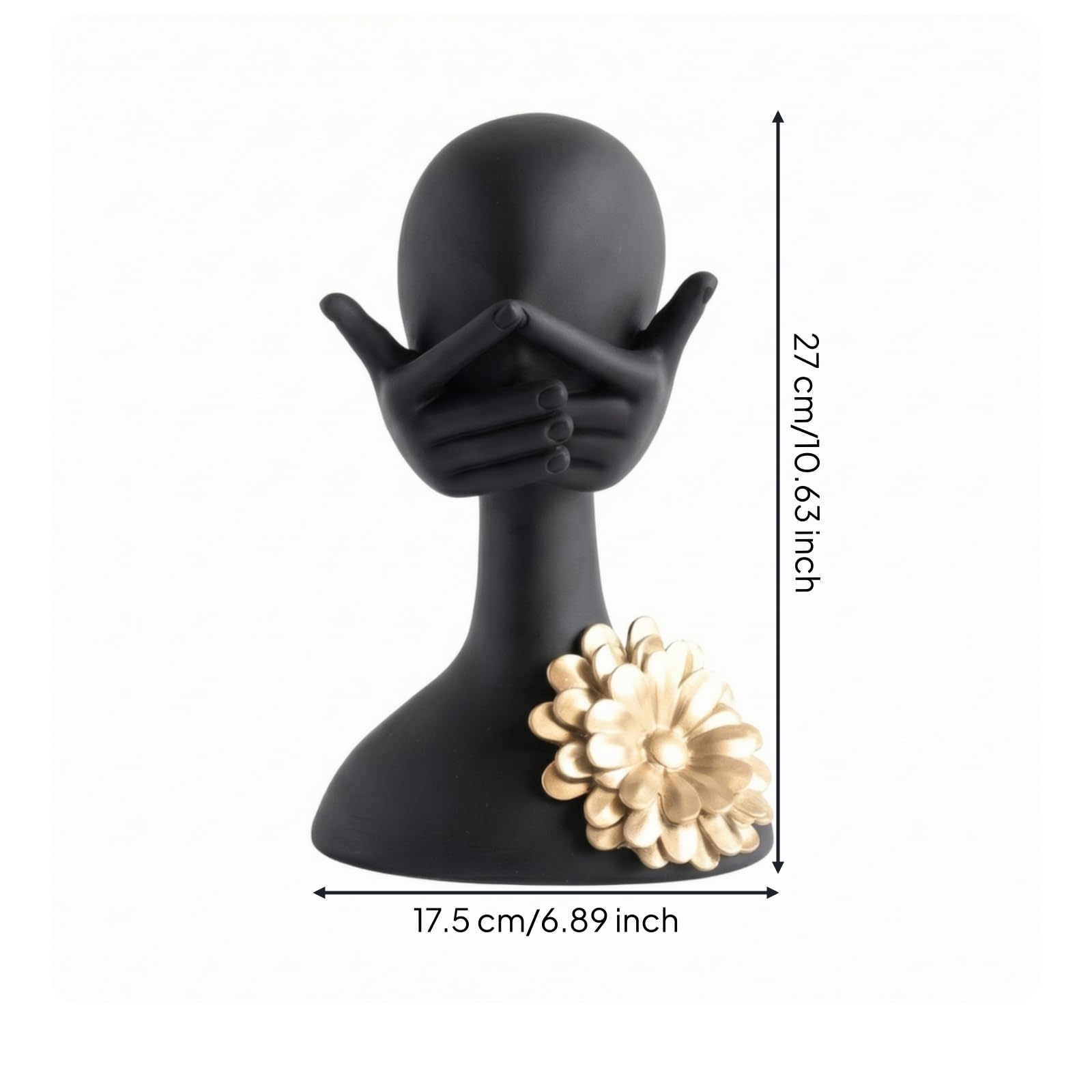 F Fityle Busto con Flor Metálica Dorada Dorado Busto Resina Mate Escultura con Flores para Salón, Estantería, Recibidor, Style to 1