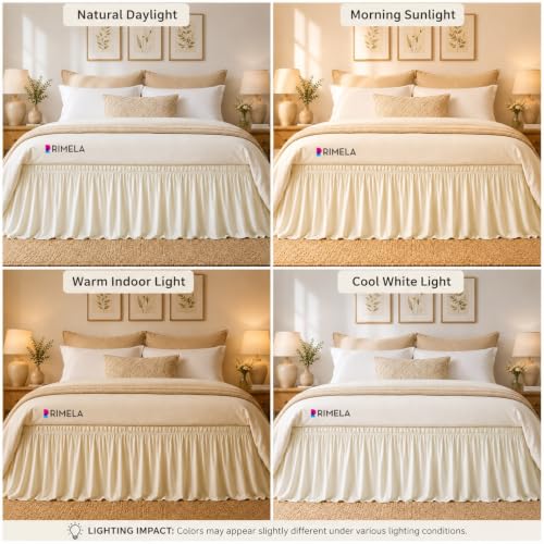 RIMELA Cream Bed Skirt King Size 12 Inch Drop, Wrap Around Elastic Adjustable Bedskirt, Soft Durable Fabric Machine Washable Easy to Install Bed skirting Dust Ruffle for Bed Frame & Box Spring by RIMELA - Used condition - Image 7