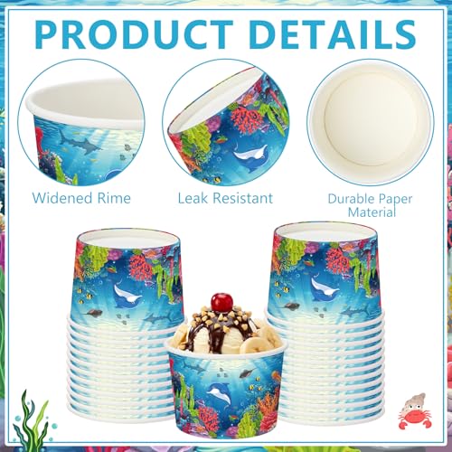 Image of Funnymoom 50 Pack Under The Sea Ice Cream Cups 9 oz Ocean Disposable Dessert Bowls Under The Sea Animal Paper Soup Bowls Snack Cups for Hot or Cold Food Underwater Creatures Birthday Party Supplies