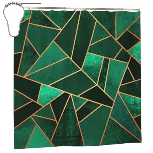 Rideau de douche géométrique noir et doré 183x183 en polyester chic à œillets