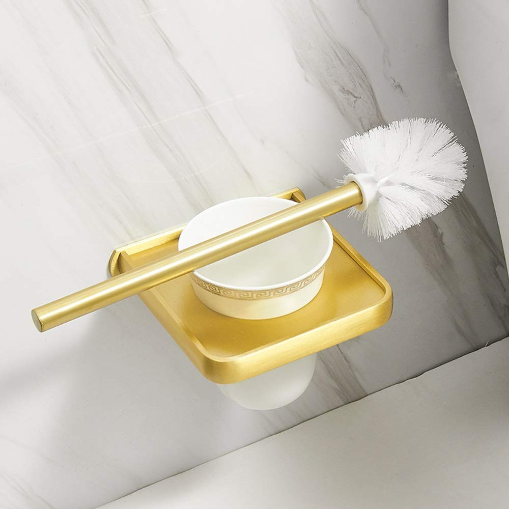 Nff Portabiancheria da Toilette, Spazio in Alluminio Pennello da Parete Pennello da Parete Set Set Manico Lungo Setole Flessibili Setole Flessibili Spazzola da Toilette Facile da Pulire 15x36cm