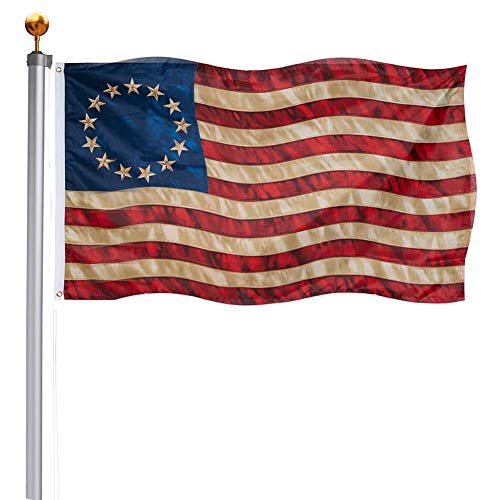 TOPFLAGS Betsy Ross Flag 3x5 13 Star Colonies American Flag Tea Stained Vintage USA Flags US Decor Banner for Room Outside