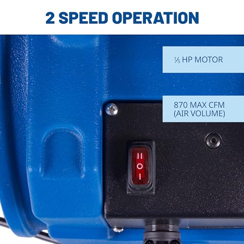 Image of BlueDri Portable 1 /5 HP, 870 CFM Mini Axial Air Mover Fan with Wall Mount Option for Water Damage, Drying and Ventilation, Blue, MA-870, Small