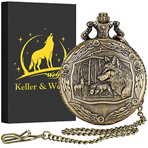 Keller & Weber Vintage Quartz Fob Pocket Watches for Men Women,Anniversary Presents,Birthday Christmas Gifts,Necklace Clock Gifts for Male Husband,Gift Box and Card