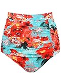 RELLECIGA Women's High Waisted Bikini Bottom Tummy Control Ruched Full Coverage Swim Bottom(Blue Floral,XX-Large)