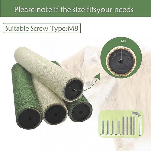 Image of 4 Pcs Cat Scratching Posts Replacement,15.7 inchx3.1''Natural Sisal Cat Tree Post Replace Parts for Indoor Cats Tower Repair Scratch Refill Poles with M8 Screws for Kitten Spare Furniture Accessories