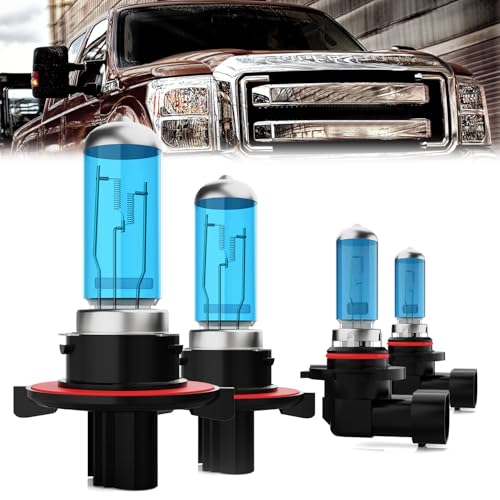 Image of Headlight Bulbs Compatible With Ford F250 /F350 /F450 /F550 Super Duty 2005-2022, 9008 /H13 High Low Beam + 9140 /9145 Fog Lights Halogen Light Bulb, Super Bright 6000K White, Pack of 4