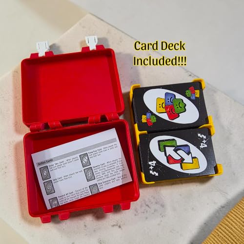 Image of Uno No Mercy Card Game Storage Box with Snap On Locks, Inner Tray, Multicolor, Durable (Red Box + Card Deck)