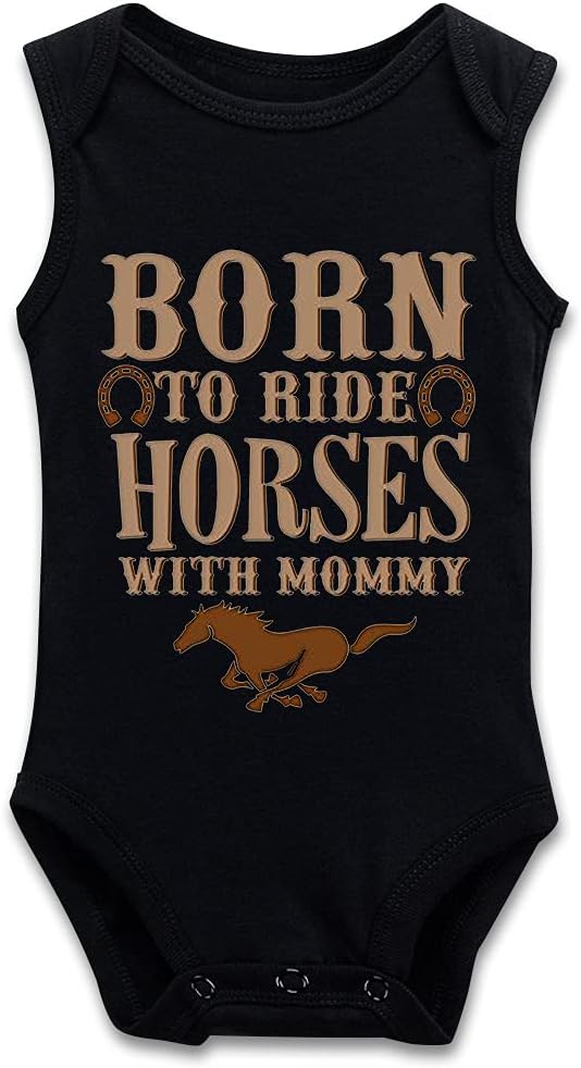 DOQOSESHY Born to Ride Horses with Mommy Baby Bodysuit Short/Long Sleeve Jumpsuit Rompers, 3 Months