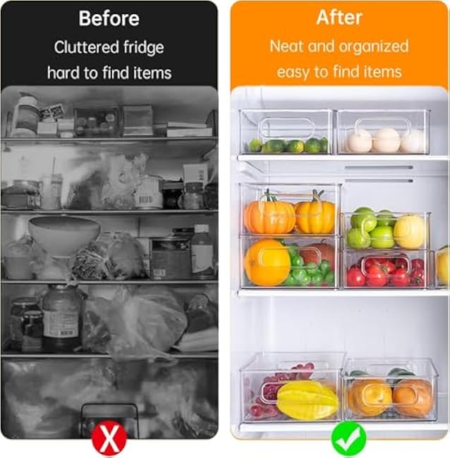 9 Pack Refrigerator Organizer Bins,3 Sizes Clear Pantry Storage with Handles and 30 PCS Plastic Bags for Fridge, Freezer, Shelves, Drawer, Bins, Snack Organizer for Home & Kitchen