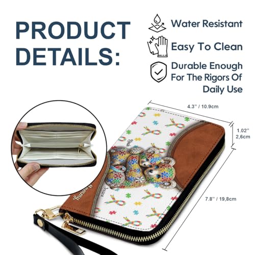 Autism Mom - Personalized Autism Awareness Leather Long Wallet, Women PU Leather Wallet with Credit Card Holder Multiple Card Slots Clutch Zip Around Purse4