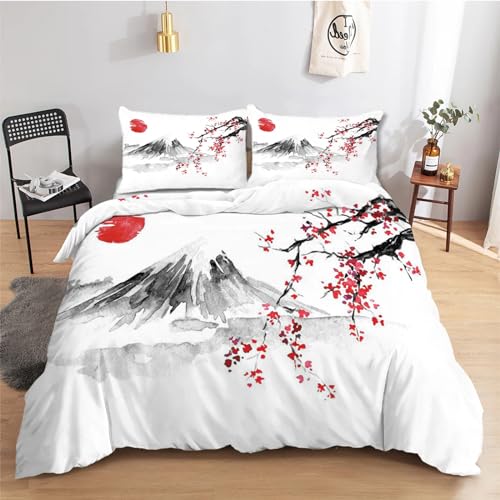 Boceoey Housse de Couette 220x240 Japonais Mont Fuji Parure de Lit Adulte Réversible avec Fermeture Éclair - Housse Couette 2 Personnes Imprimée en...