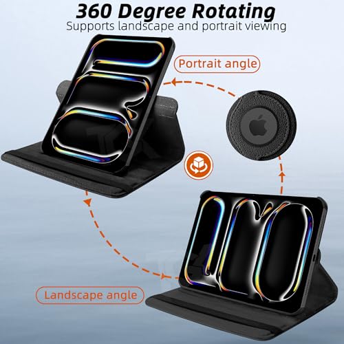 Image of TGK Rotating Case for iPad Pro 11 Inch M5 2025 /M4 2024 Model A3357 /A3358 /A3359 /A2836 /A2837 /A3006, Cover for 6th /5th Gen iPad Pro 11 inch Black