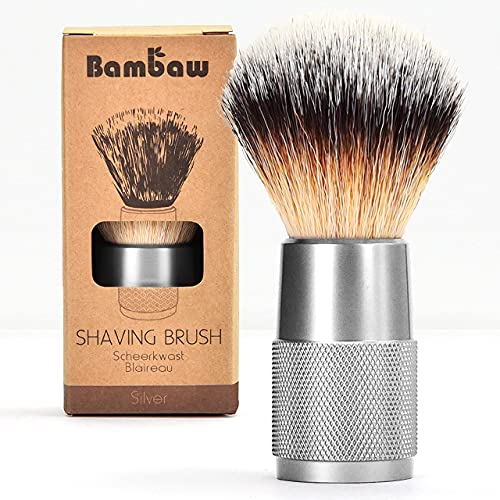Shaving Brush Vegan | Silver | Ingrown Hair and Razor Bumps Treatment| Durable Shaving Brush Metal Handle| Shaving Brushes for Men and Women | Waste Free Synthetic Hair Brush| Bambaw