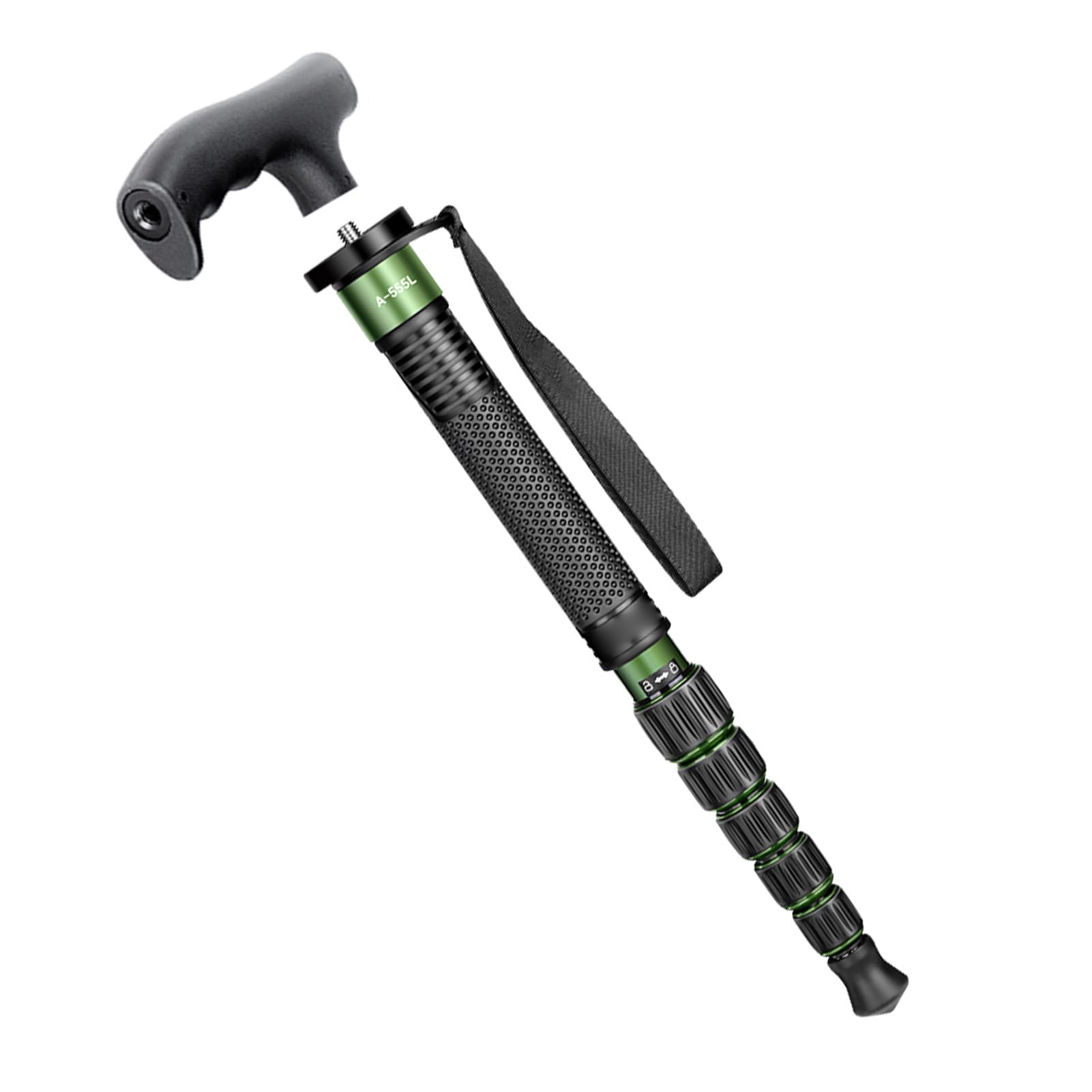Monopiede per Fotografia Monopiede per Fotocamera Portatile Leggero capacità di Carico di 10 Kg Fotocamera DSLR Altezza Regolabile a 6 Sezioni con Testa del Bastone da Arrampicata Sport (Verde)
