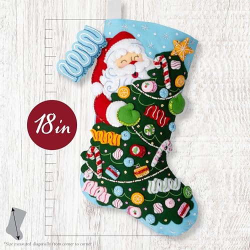 Image of Bucilla Felt Applique 18 inch Stocking Making Kit, Santa's Candy Christmas, Perfect for DIY Arts and Crafts