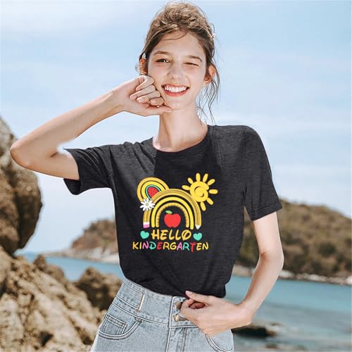 Kindergarten Teacher Shirts for Women Hello Kindergarten Shirt Rainbow Teacher T-Shirt First Day of School Tee Tops3