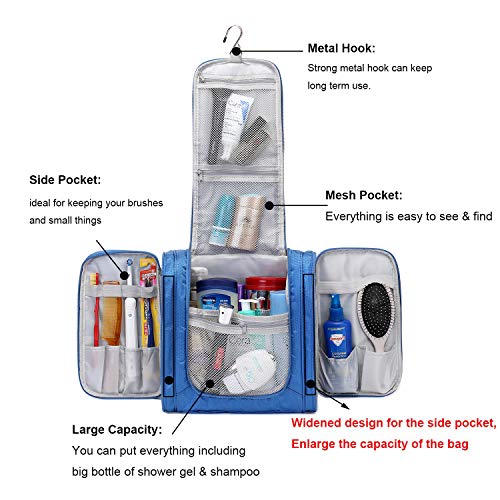Large Hanging Travel Toiletry Bag for Men and Women Waterproof Makeup Organizer Bags wash bag Shaving Kit Cosmetic Bag for Accessories, Shampoo,Bathroom Shower, Personal Items (Royalblue) - Image 4