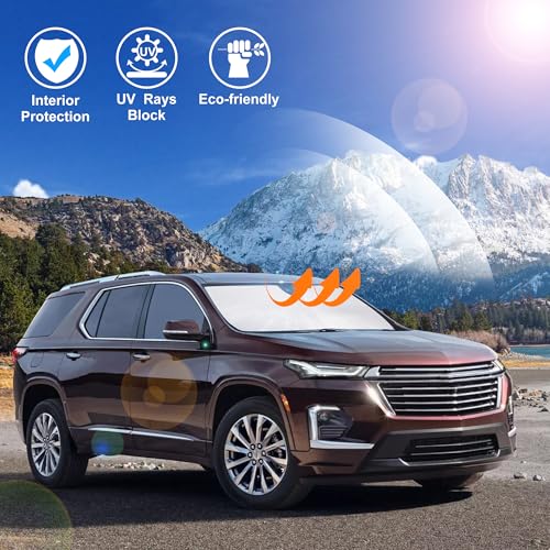 Image of Windshield Sun Shade Custom Fit for 2018-2023 Chevrolet /Chevy Traverse Accessories Foldable Sunshade Sun Blocker Protect Car from Sun Rays & Heat Damage Keep Car Cooler