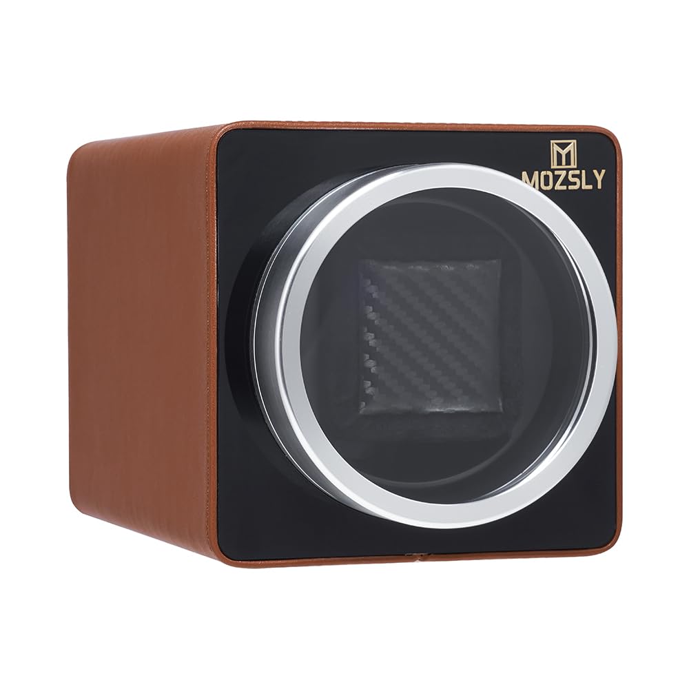 MOZSLY Remontoir pour Montres automatiques avec Moteur Silencieux 12 Réglage du Mode de Rotation Cuir Noir