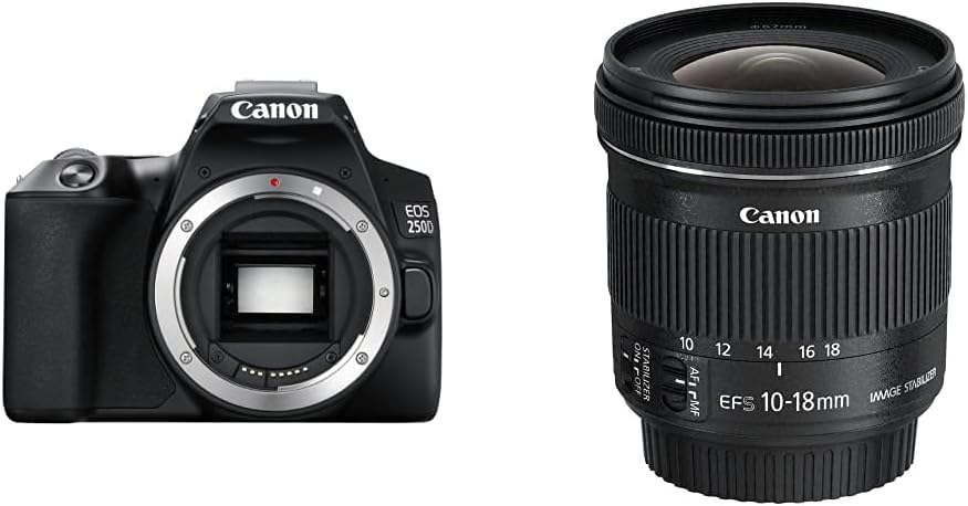 Canon EOS 250D Body - Black With Canon EF-S10-18 mm f/4.5-5.6 IS STM Lens - Black